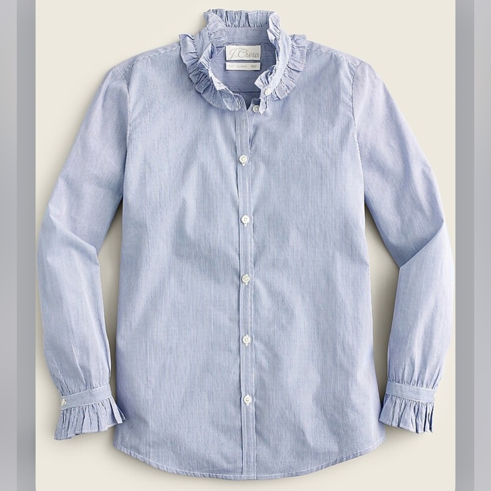 J. Crew Women’s classic-fit Ruffleneck Shirt in stripe